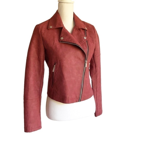 Avec Les Filles Faux Suede Moto Jacket XS Rust Red - Picture 14 of 16